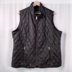 Lands' End Womens 2X Quilted Primaloft Full‎ Zip Vest Sleeveless Pockets Black